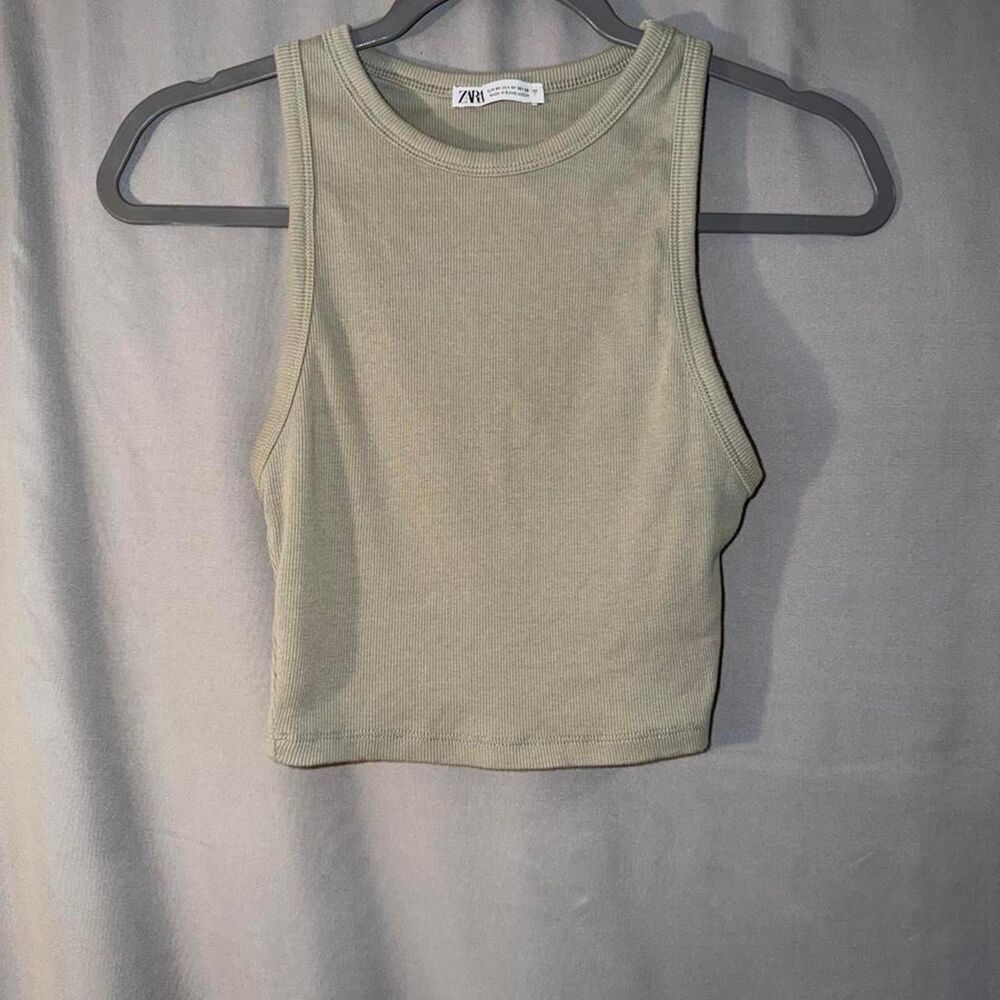 Zara olive green ribbed tank top crop fitted